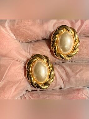 Vintage Napier Gold Tone Faux Pearl Statement Earrings